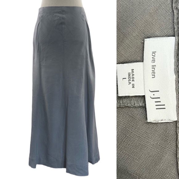 J. Jill Dresses & Skirts - 100% Linen J. Jill Gray Maxi Length Side Zip Skirt With Pockets